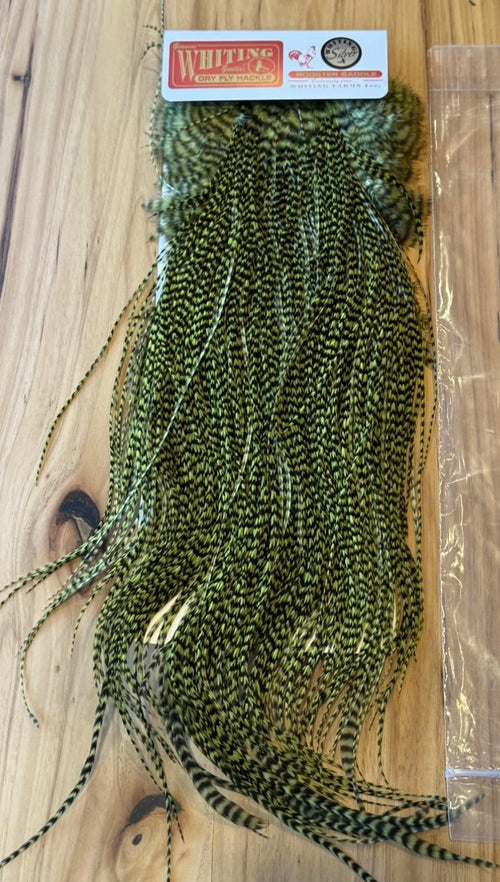 Whiting Farms SILVER Saddle Hackle: GRIZZLY DYED OLIVE 092