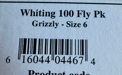 Whiting Dry Fly Hackle 100’s Size 6 Grizzly 821-SH-E-L