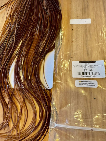 Whiting Farms Dry Fly Hackle SILVER  MIDGE 1/2 SADDLE  DYED COACHMAN New 130
