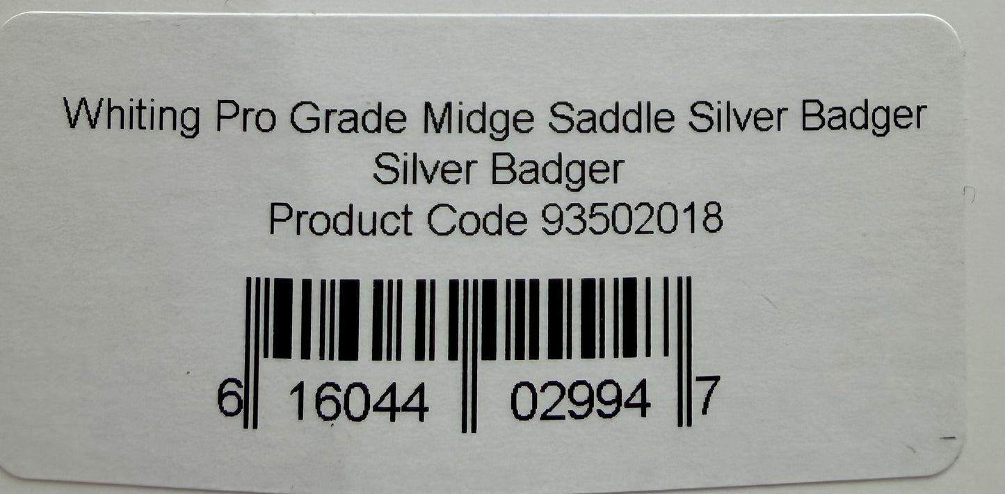 Whiting Pro Grade Midge Rooster Saddle - Silver Badger 365-SH-E-L