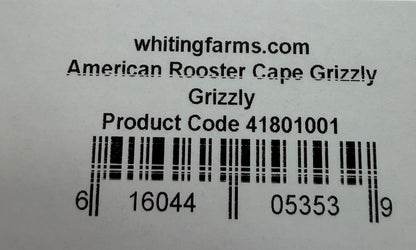 Whiting American Hackle Whole Cape: Grizzly 373-SH-E-L