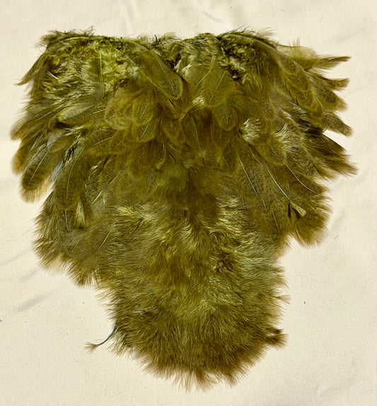 Whiting Farms Soft Hackle Brahma Hen Chickabou Pelt Mottled Gray dyed Dark Olive Speckled 218-SH-E-L