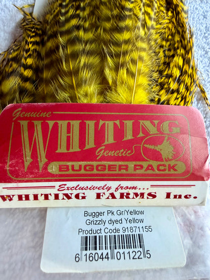 Whiting Bugger Pack Grizzly Dyed Yellow 735-SH-E-L