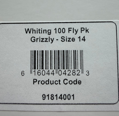 Whiting Dry Fly Hackle 100’s Size 14 Grizzly 496-SH-E-L
