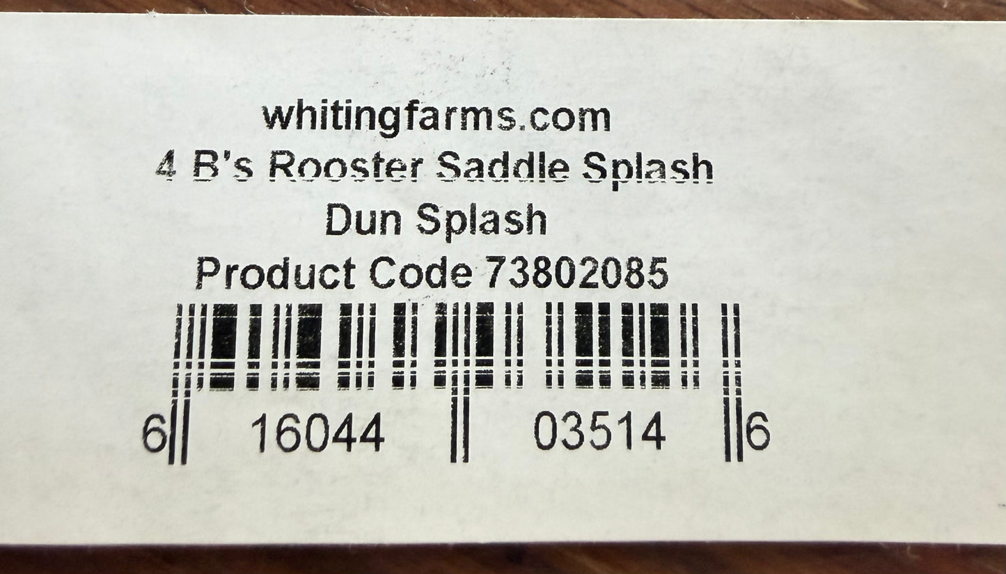 Whiting Farms 4B Rooster Saddle Splash: Dun Splash 377-SH-E-L