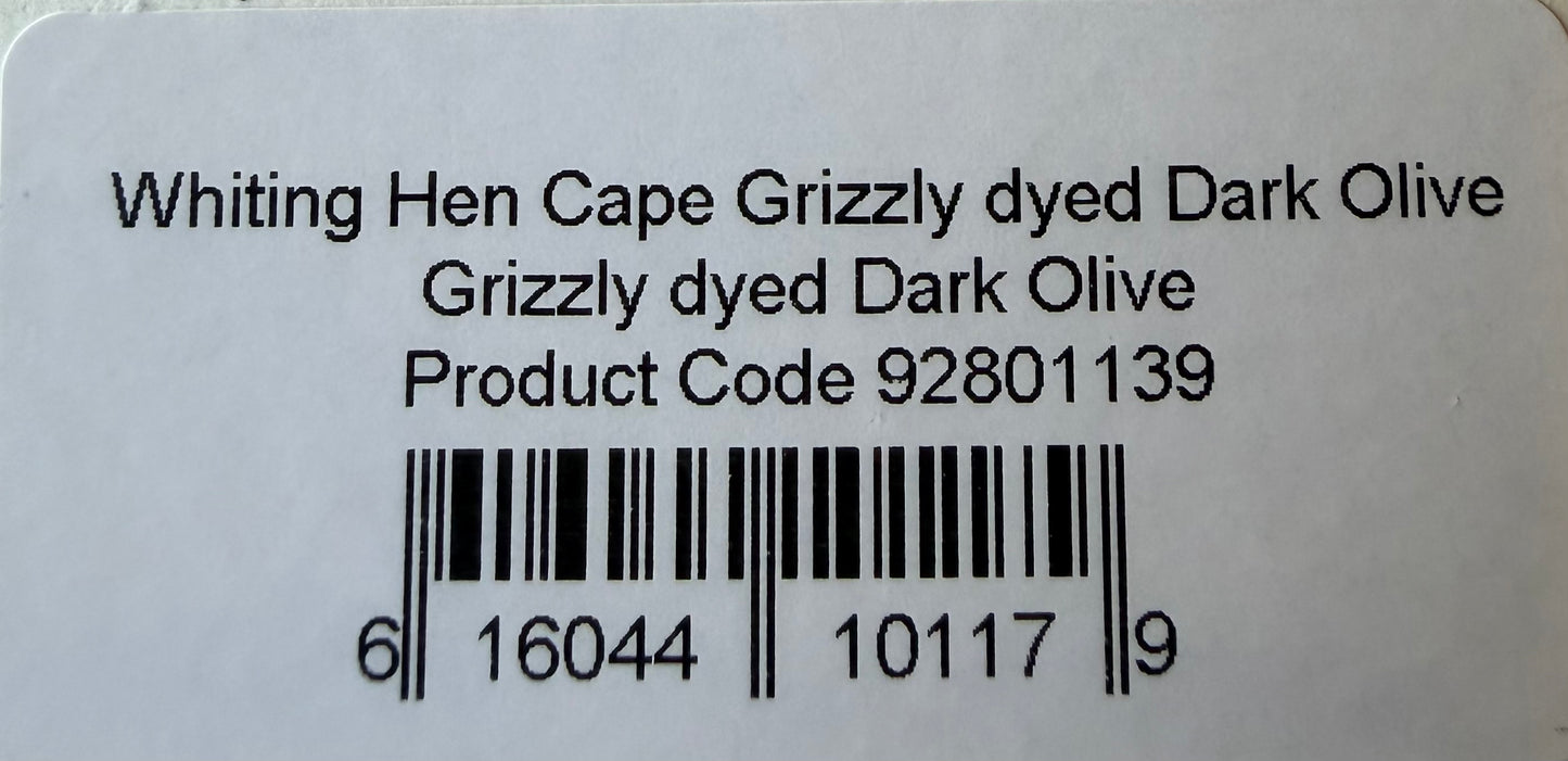 Whiting Farms Hen Cape Grizzly Dyed Dark Olive 393-SH-E-L