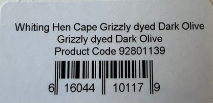 Whiting Farms Hen Cape Grizzly Dyed Dark Olive 393-SH-E-L
