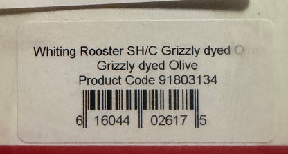 Whiting Farms Soft Hackle Brahma Hen Chickabou Pelt Grizzly dyed Olive 217-SH-E-L