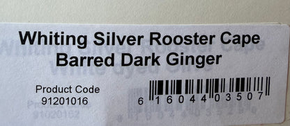 Whiting Farms Silver Rooster Cape Barred Dark Ginger 390-SH-E-L