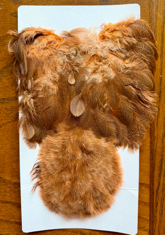 Whiting Brahma Hen Soft Hackle/Chickabou: Mottled Grey dyed Golden Brown 374-SH-E-L