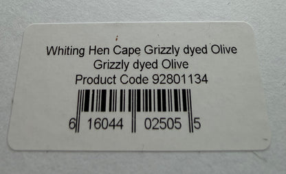 Whiting Farms Hen Cape Grizzly Dyed Olive 309-SH-E-L