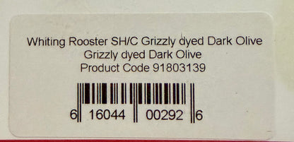 Whiting Farms Soft Hackle Brahma Hen Chickabou Pelt Grizzly dyed Dark Olive 215-SH-E-L