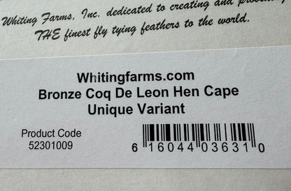 Whiting Farms Bronze grade Coq de Leon Hen Cape  Unique Variant 203-SH-E-L