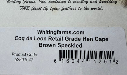 Whiting Farms Coq de Leon Retail Grade Hen Cape Brown Speckled 202-SH-E-L