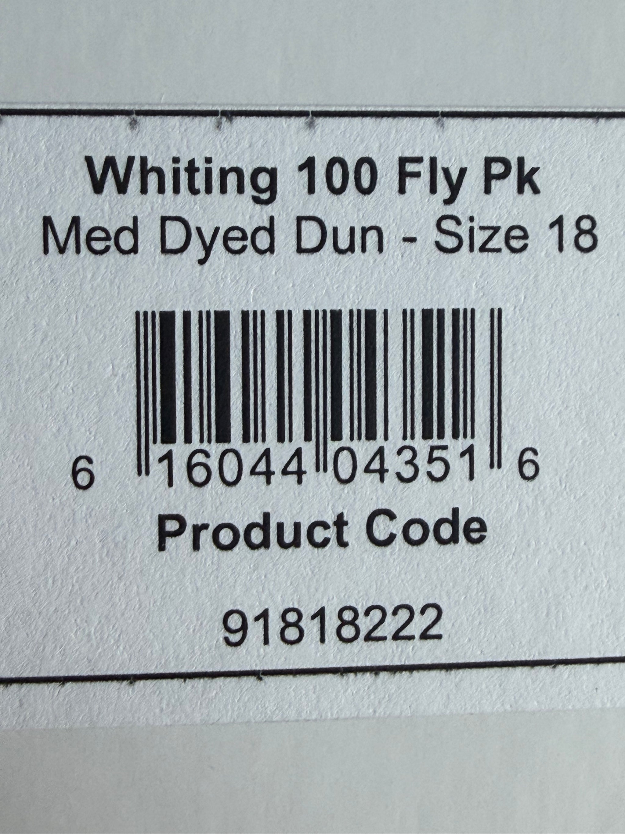 Whiting Dry Fly Hackle 100’s Size 18 Medium Dyed Dun 825-SH-E-L