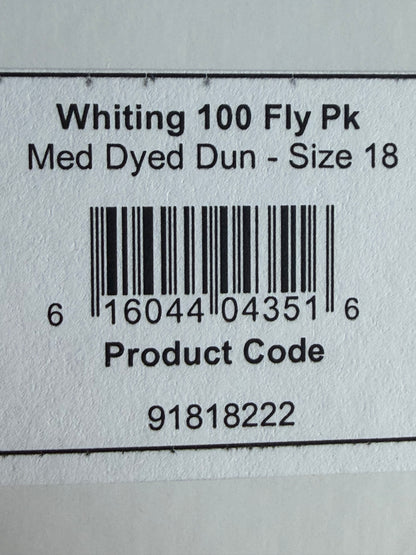 Whiting Dry Fly Hackle 100’s Size 18 Medium Dyed Dun 825-SH-E-L
