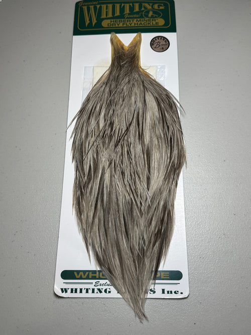 Whiting Farms Hebert Miner Bronze Cape: Unique Variant/ Med Brown Dun Splash SH003