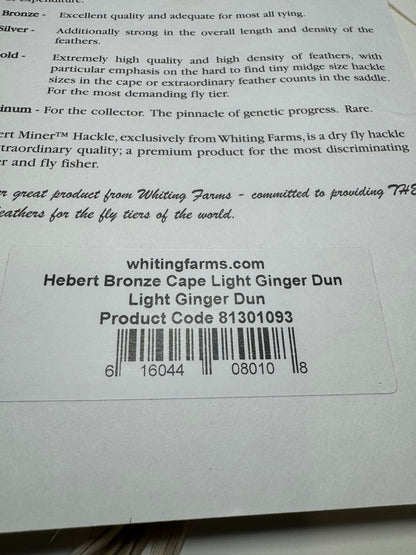 Whiting Farms Hebert Miner Bronze Cape: Light Ginger Dun SH011