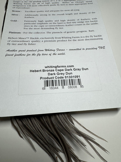 Whiting Farms Hebert Miner Bronze Cape: Dark Grey Dun SH015