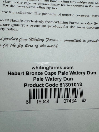 Whiting Farms Hebert Miner Bronze Cape: Pale Watery Dun SH025