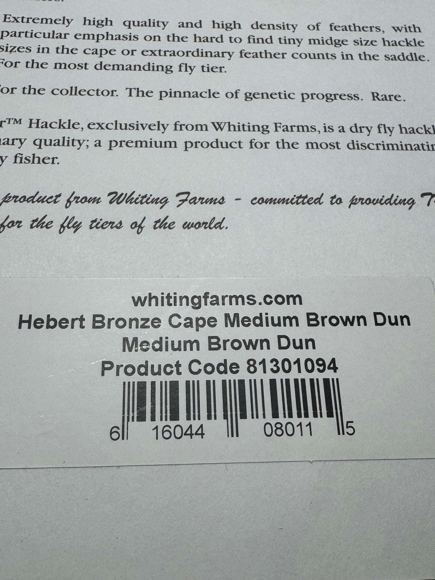 Whiting Farms Hebert Miner Bronze Cape: Medium Brown Dun SH026