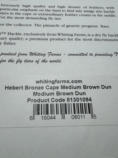 Whiting Farms Hebert Miner Bronze Cape: Medium Brown Dun SH026