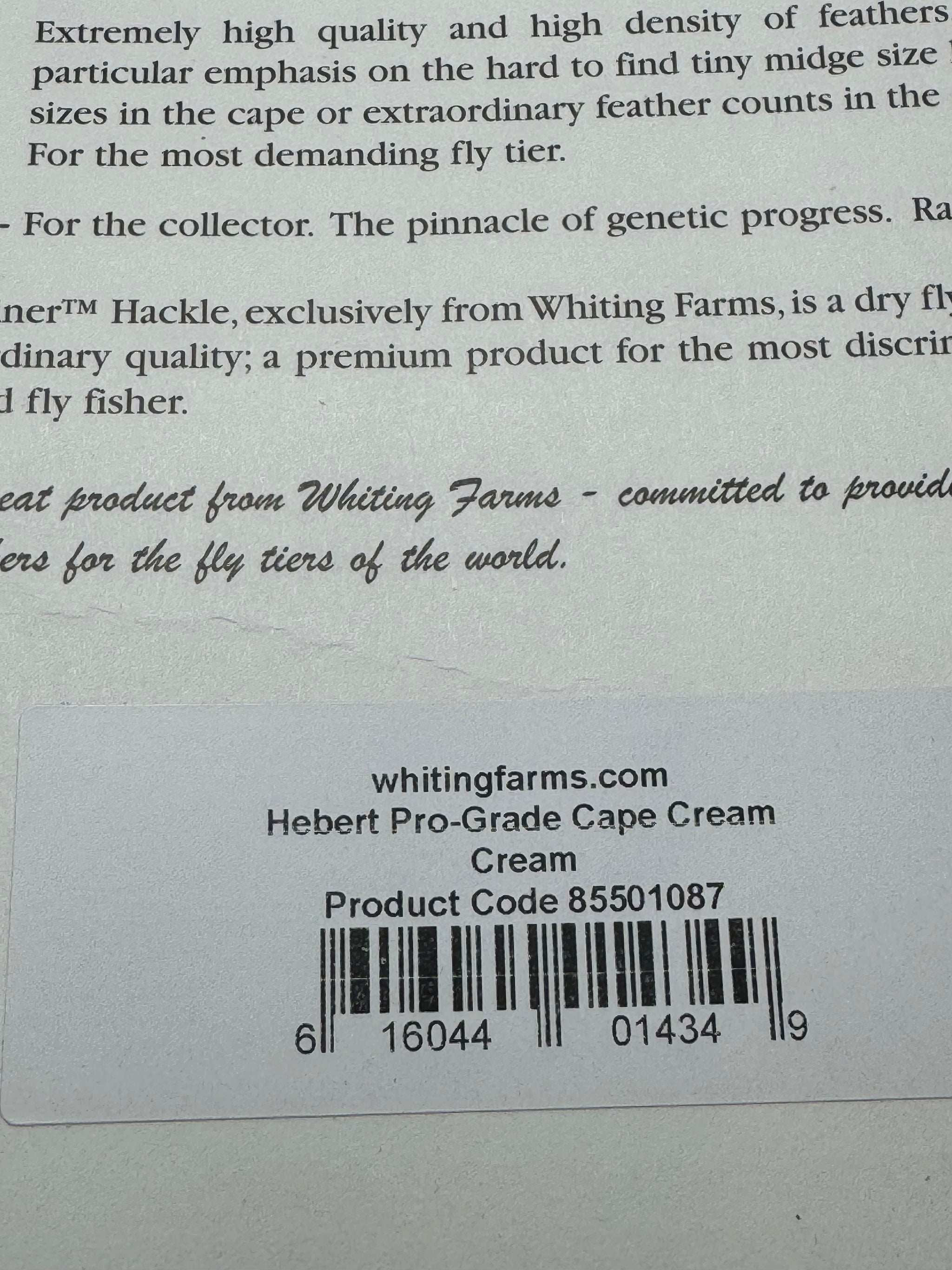 Whiting Farms Hebert Miner Pro Grade Cape:  Cream SH028