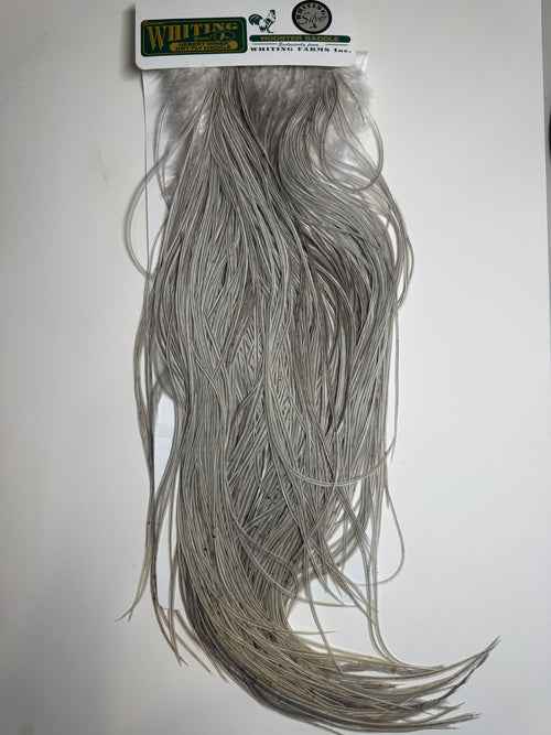 Whiting Farms Hebert Miner SILVER Saddle Hackle: Light Grey Dun SH-E-056