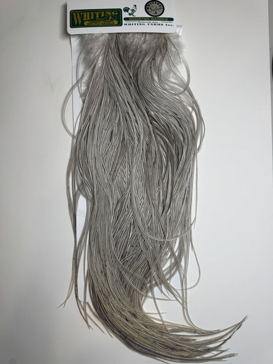 Whiting Farms Hebert Miner SILVER Saddle Hackle: Light Grey Dun SH-E-056