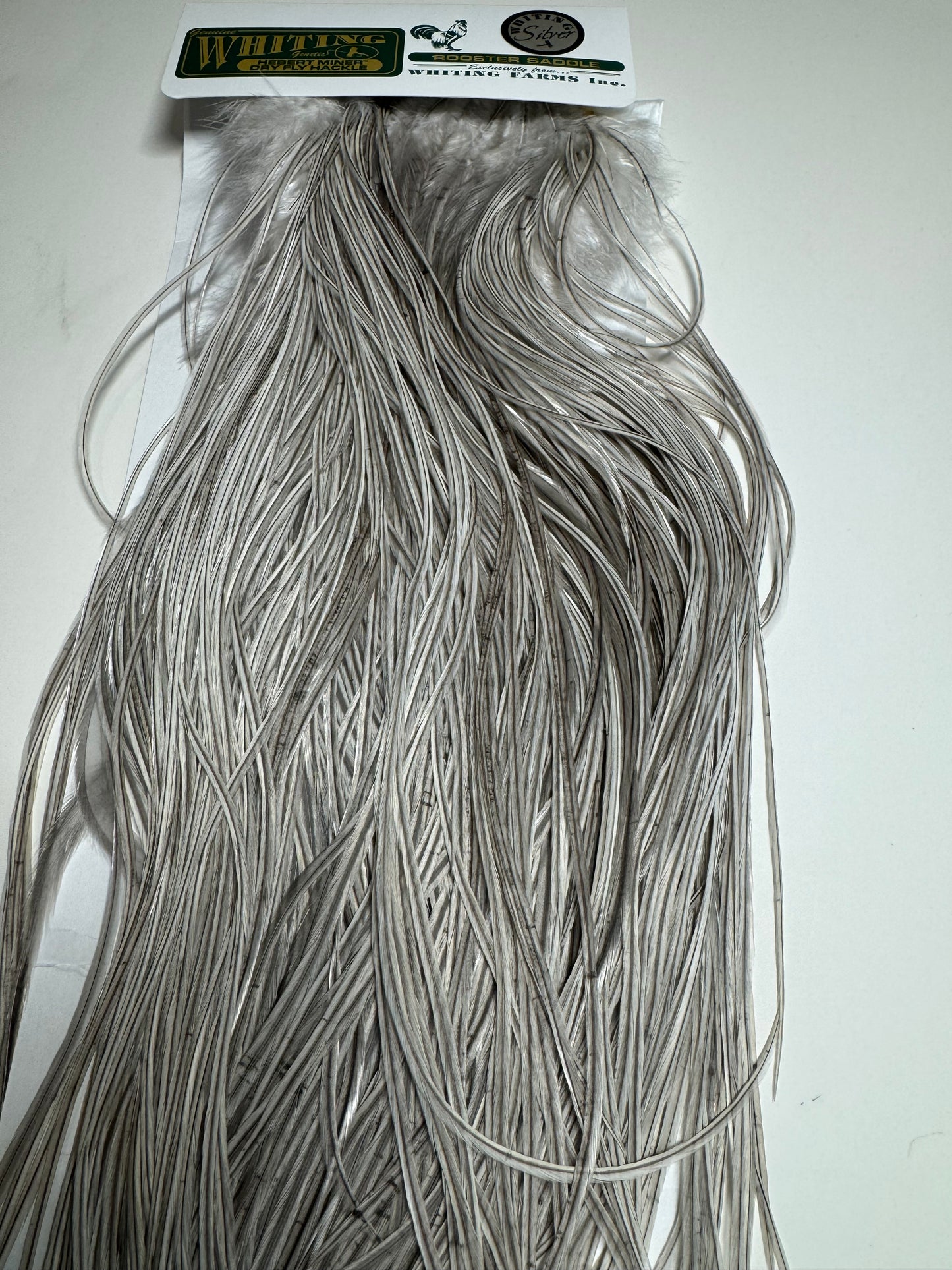 Whiting Farms Hebert Miner SILVER Saddle Hackle: Light Grey Dun SH-E-056