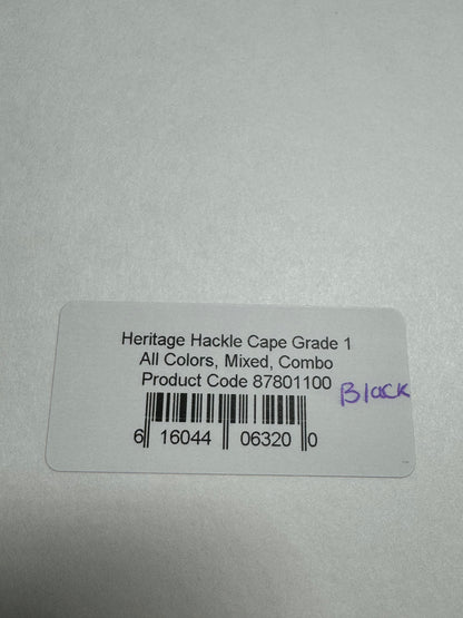 Whiting Farms Heritage Hackle Rooster Cape- Black- Grade 1 SH-E-069