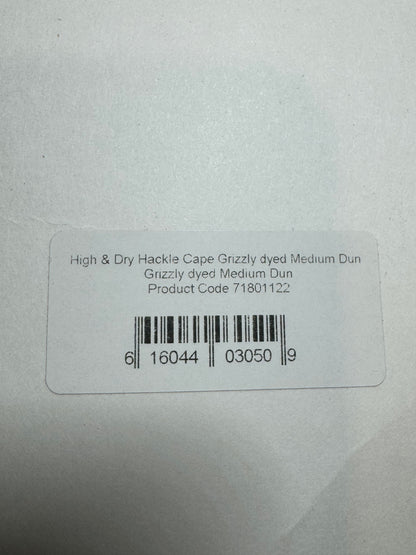 Whiting Farms High and Dry Hackle Rooster Cape: Grizzly Dyed Medium Dun SH-E-089