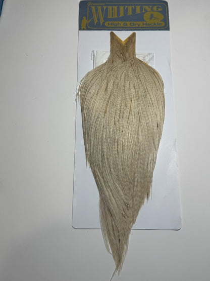 Whiting Farms High and Dry Rooster Cape Hackle: Ghost Barred White SH-E-090