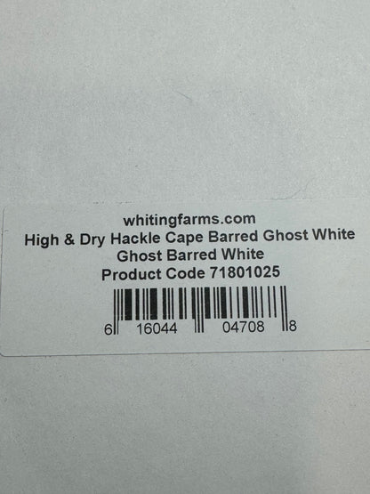 Whiting Farms High and Dry Rooster Cape Hackle: Ghost Barred White SH-E-090
