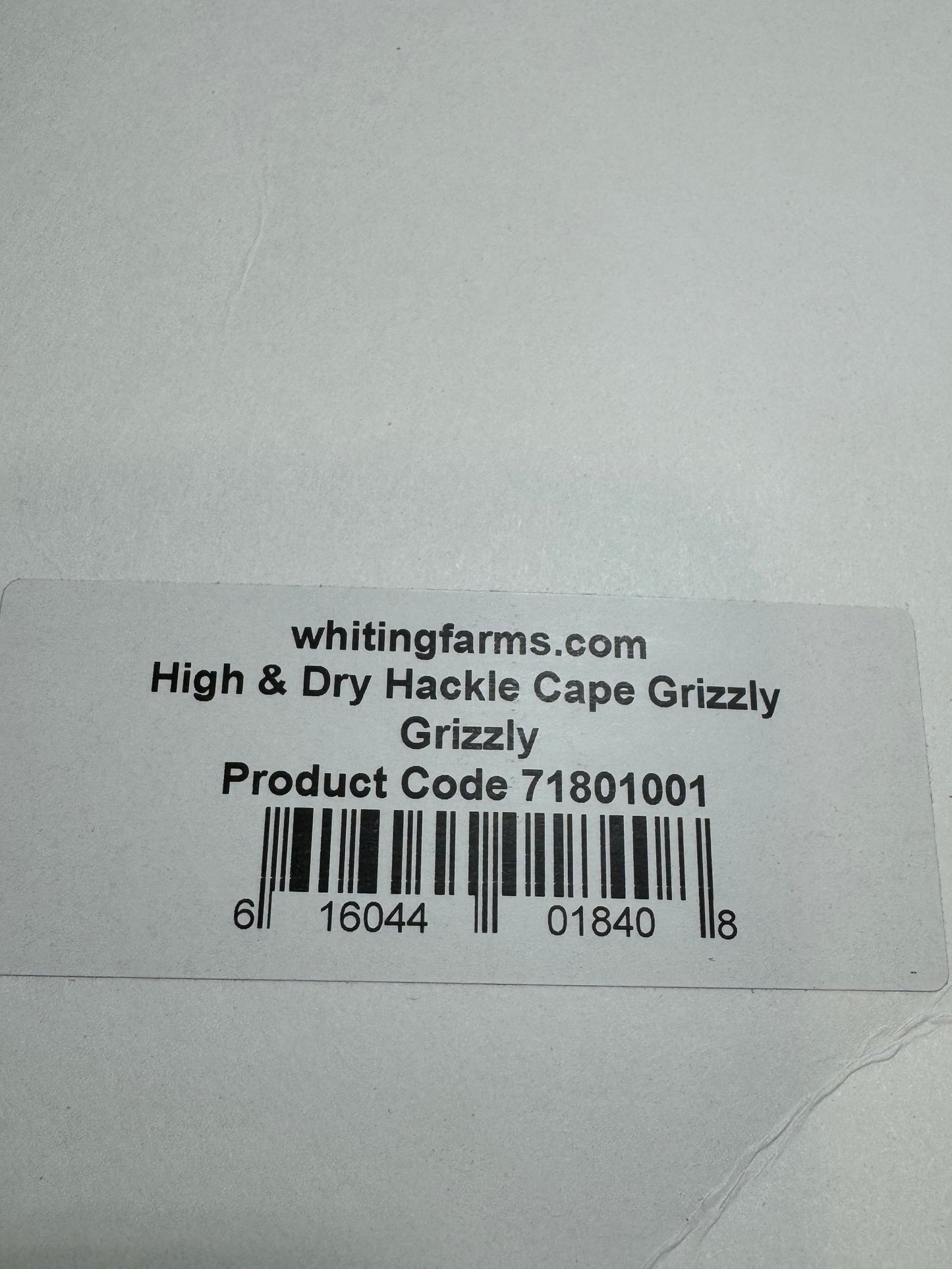 Whiting Farms High and Dry Hackle Rooster Cape: Grizzly SH-E-094