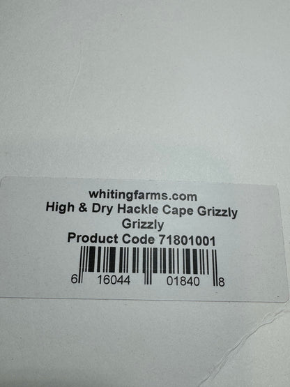 Whiting Farms High and Dry Hackle Rooster Cape: Grizzly SH-E-094