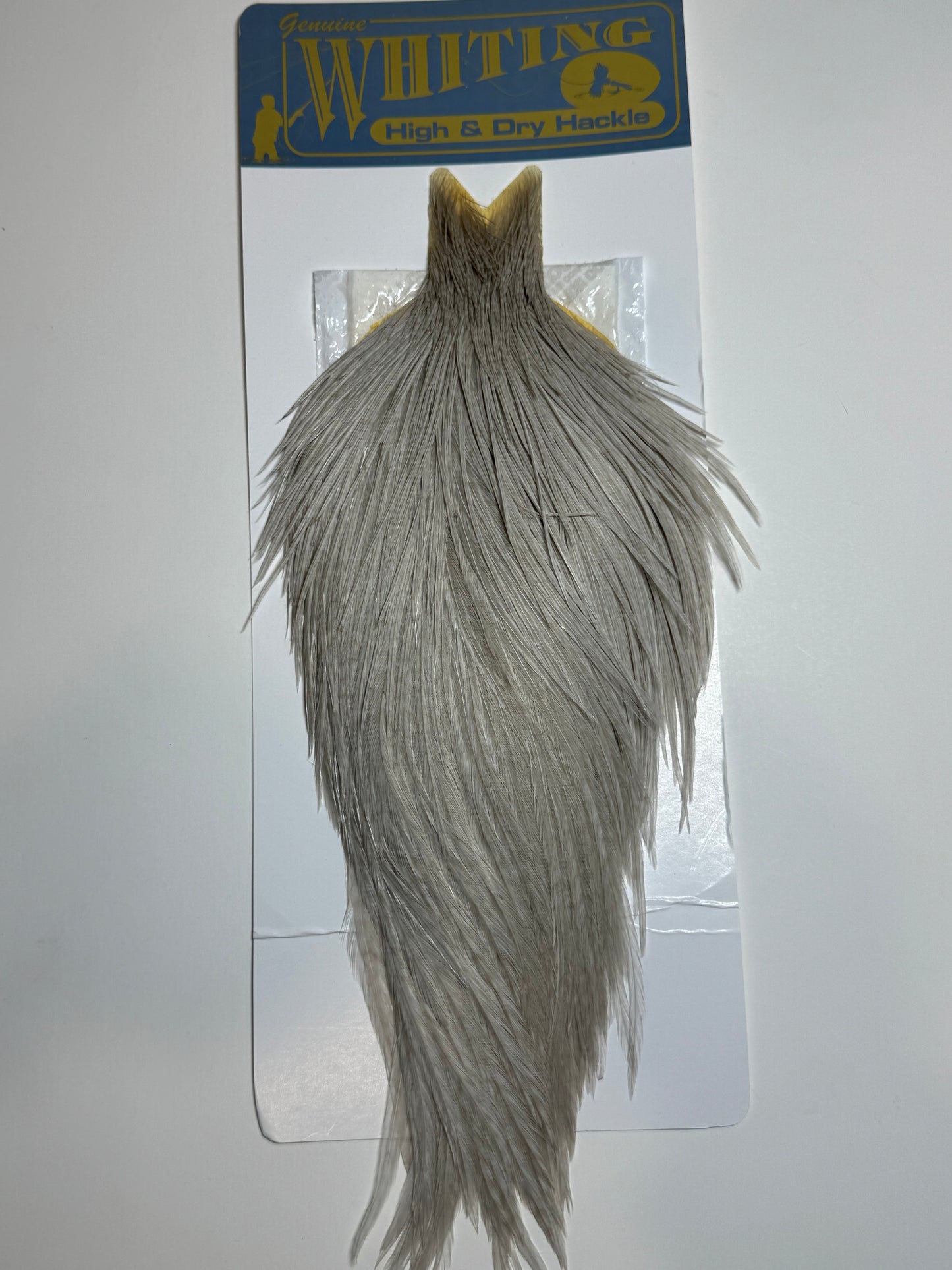 Whiting Farms High and Dry Hackle Rooster Cape: White Dyed Light Dun SH-E-095