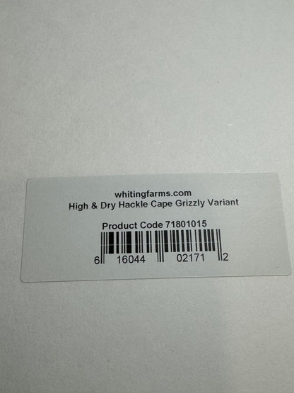 Whiting Farms Hackle Rooster Cape: Grizzly Variant SH-E-097