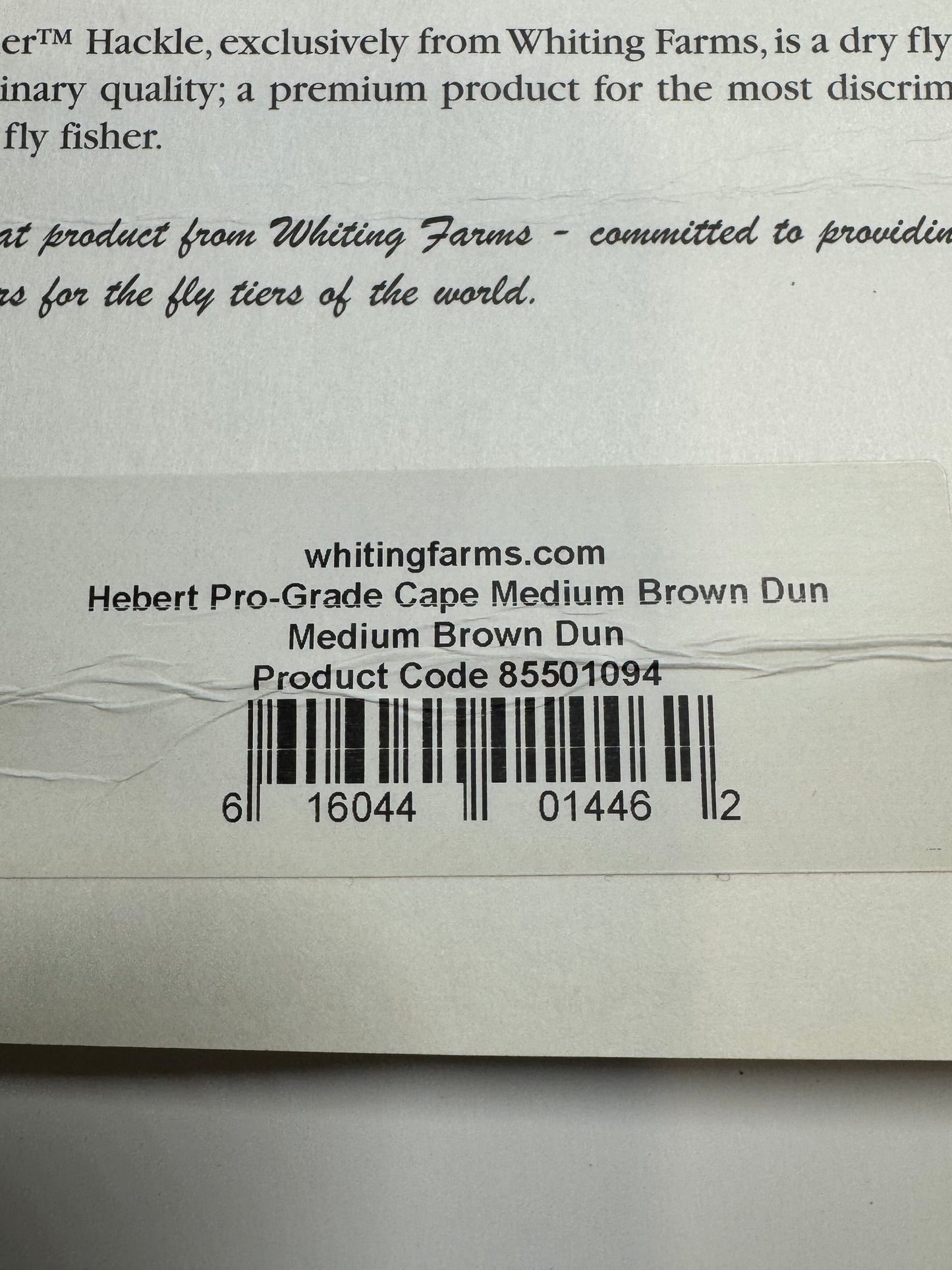 Whiting Farms Hebert Miner Pro Grade Cape Hackle: Medium Brown Dun SH-E-099