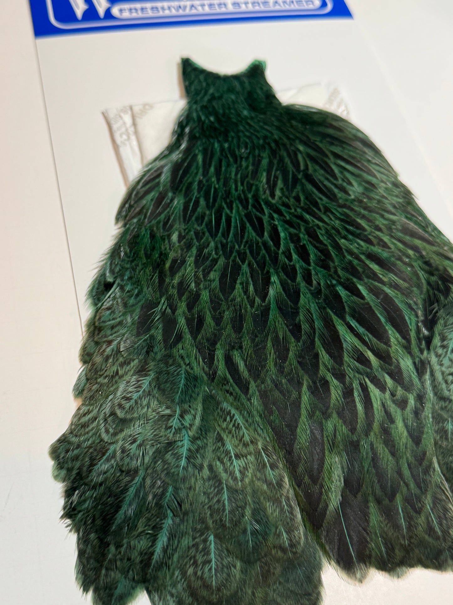 Whiting Farms Freshwater Streamer Hen Cape: Badger Dyed Peacock SH-E-140