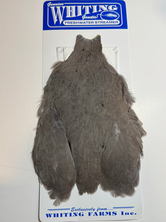 Whiting Farms Freshwater Streamer Hen Cape: White Dyed Dark Dun SH-E-141